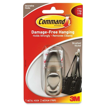 3M Command 3-1/4 in. L Brushed Nickel Metal Medium Hook 3 lb. cap. 1 pk FC12-BN