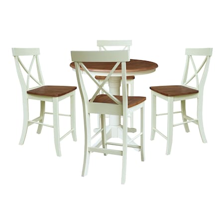 Whitewood Industries Rectangular Extension Dining Table W/ 4 Counter Height Stools, 36 in W, 30.1 in L, 48 in H, 5 K79-36RXT-27-S6132-4