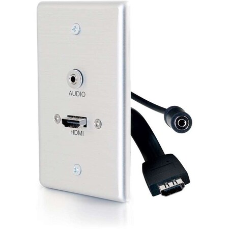 C2G HDMI® AND 3.5MM AUDIO PASS THROUGH SINGLE GANG WALL PLATE - BRUSHED ALUMINUM 39871