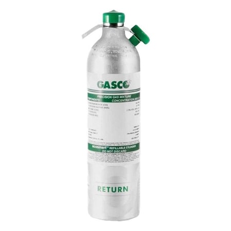 Gasco Calibration Gas, Chlorine/Nitrogen, 58 L, C-10 Connection, +/-5% Accuracy, 1,000 psi Max. Pressure 58ES-252-3