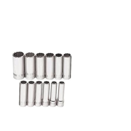 Williams Deep Socket Set, 1/2" D, 12Pt 12pcs., Met, JHWMSSD-12RC JHWMSSD-12RC
