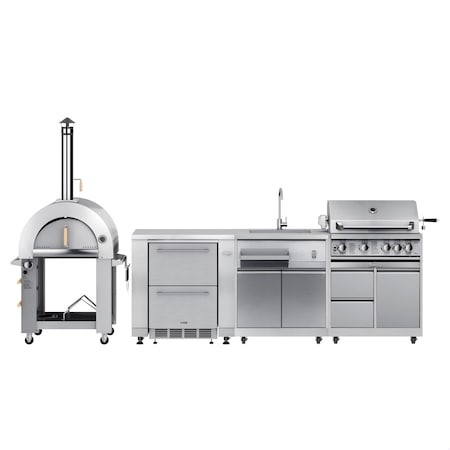 Koolmore Outdoor Kitchen - Dual Fuel Pizza Oven, Fridge, Fridge Cabinet, Sink, 30 in. BBQ Grill and Cabinet KM-OKSKIT-CONFIG101