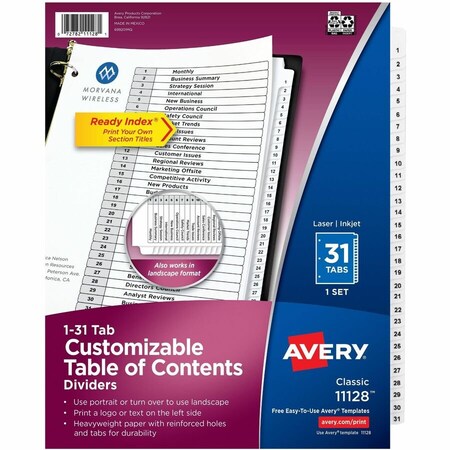 Avery Dennison Avery, CUSTOMIZABLE TOC READY INDEX BLACK AND WHITE DIVIDERS, 31-TAB, LETTER 11128