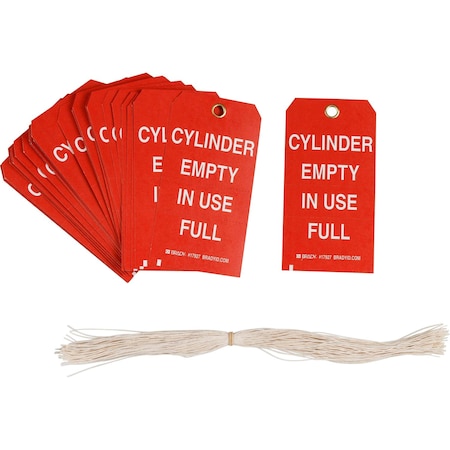 Brady Valve Indicator Tag CYLINDER EMPTY IN USE FULL Paper 5.75x3 White on Red 100/PK, 100PK 17927
