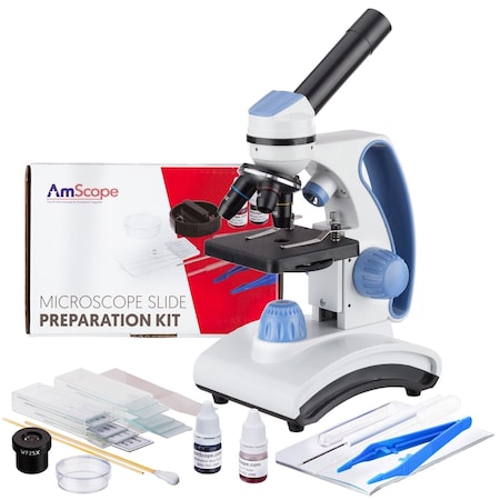 Amscope M161 Student Monocular Compound Microscope 40X-1000X w/Coarse-focus and Slide Preparation Kit M161C-2L-SP14-V287