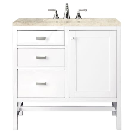 James Martin Vanities Addison 36" Single Vanity, Glossy White, w/ 3 CM Tajnar Eclos Top E444-V36-GW-3TJR