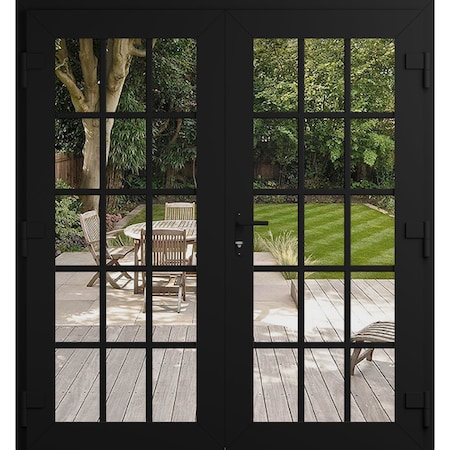 Vdomdoors Front Exterior Prehung Metal-Plastic Double Doors Clear Glass / MANUX 8151 Matte Black / Office Com MANUX8151DEXD-BLK-W72xH80-LH-I