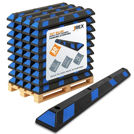 Jrex Safety 72 in Rubber Parking Block Curb Stop, Blue Reflective Strip, Full Pallet 50 PBSB-JR-6-FP50