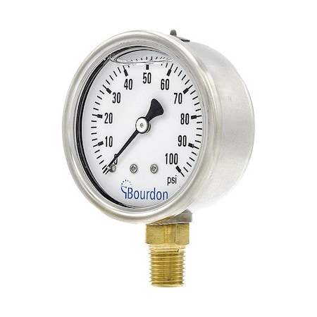 Bourdon Pressure Gauge, +/-1.60%, Metallic MAX3-D52.H21
