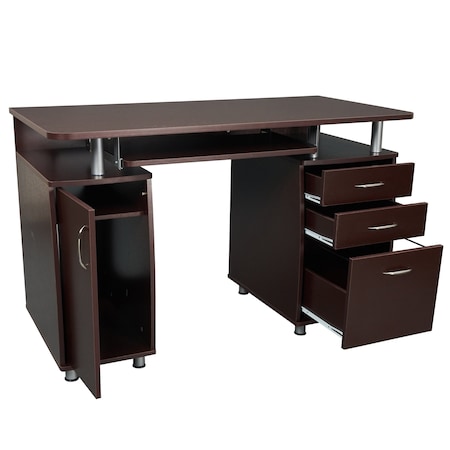 Homeroots 48" Chocolate Wood Computer Desk With Two Drawers 723748