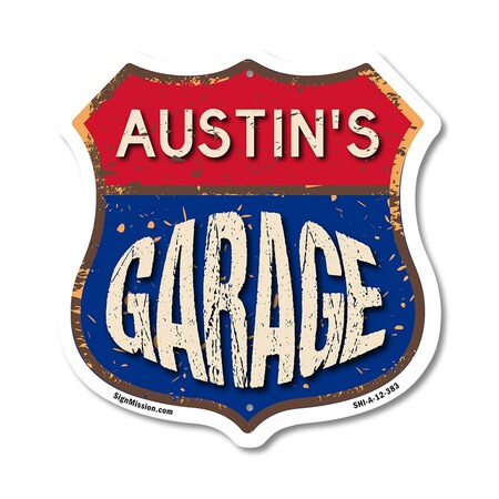 Signmission Austin's Garage, 12 Inch X 12 Inch, Aluminum Metal Sign SHI-A-12-383-AUSTIN