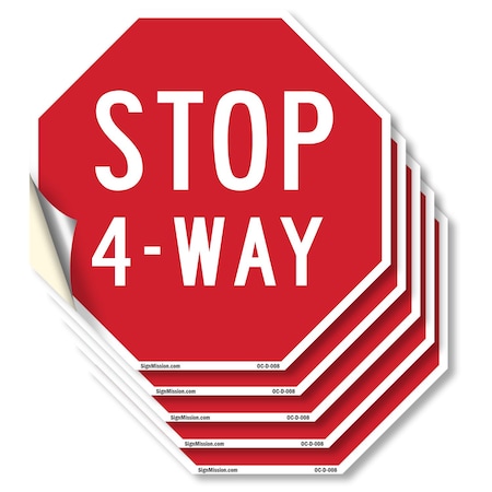 Signmission Stop 4-way, 6 inch X 6 inch, Vinyl Decal, 5PK OC-D-5PACK-6-8