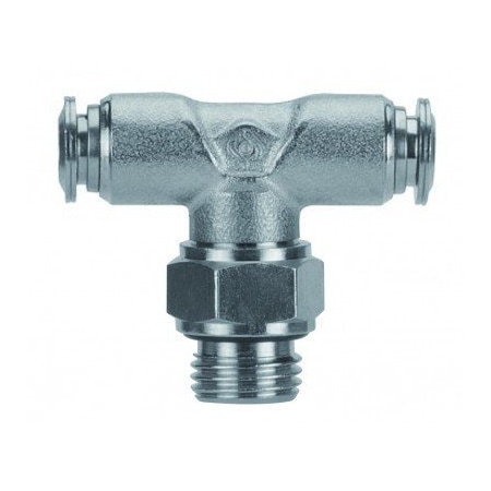 Usa Industrials Push to Connect Tube Fitting, Nickel Plated Brass w/ Metal Release Ring, Male Branch Tee ZUSA-TF-PTC-NPBR-648