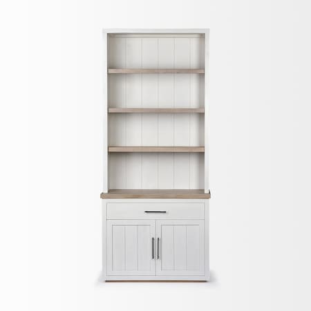 Homeroots 91" Brown And White Wood Three Tier Bookcase 380593