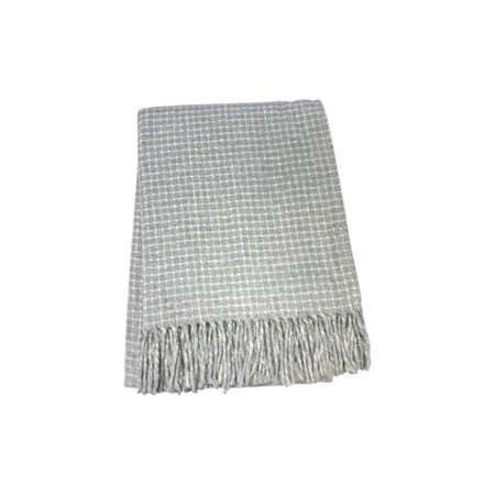Homeroots 50" X 67" Light Gray And Cream Cotton Blend Woven Plaid Throw Blanket with Fringe 632906