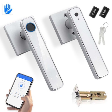 Wrightmaster 6.3 in White Fingerprint Biometric Smart Door Handle ZR-05M8-SV