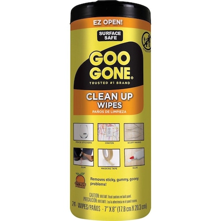 Goo Gone Clean Up Wipes, 8 x 7, Citrus Scent, White, 24/Can, PK4 2000