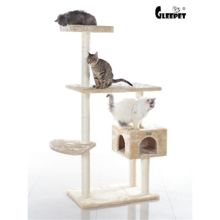 Aeromark GleePet  57-Inch Real Wood Cat Tree In Beige With Playhouse And Perch AE23259