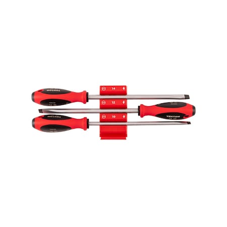 Tekton Slotted Screwdriver Set with Red Modular Organizers - 8 Inch Shanks, 3-Piece (10 - 14 mm) DWS90113