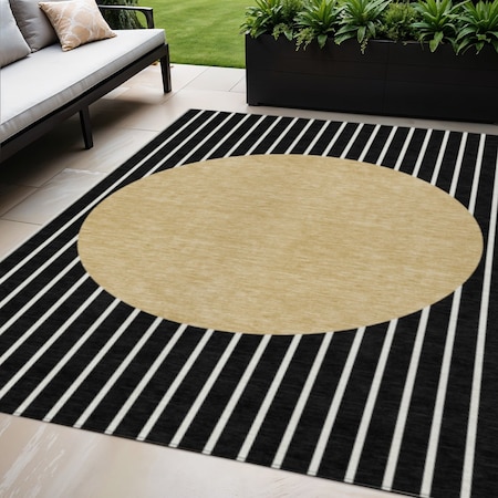 Homeroots 5' X 8' Black And Beige Striped Washable Indoor Outdoor Area Rug 597146
