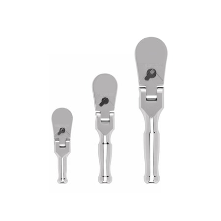 Tekton 1/4, 3/8, 1/2 Inch Drive Flex Head Non-Quick-Release Stubby Ratchet Set, 3-Piece (3, 4-1/2, 6 in.) SRH99204