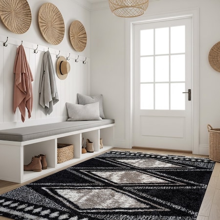 World Rug Gallery Geometric Grid Pattern Shag Area Rug 4 ft x 6 ft Anthracite WR129ANTHRACITE4X6