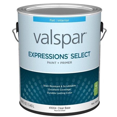 Valspar Expressions Select 4100 Latex Paint, Acrylic Base, Flat Sheen, Clear Base, 1 gal 028.0041004.007