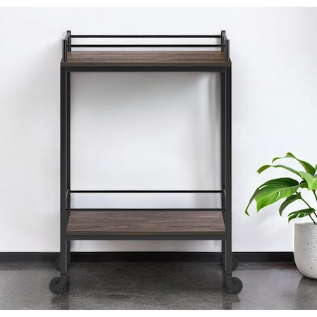 Homeroots Brown and Black Steel Rolling Bar Cart 530448