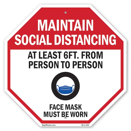 Signmission Maintain Social Distancing At Least, 10 Inch X 10 Inch, Plastic Sign OC-P-10-195