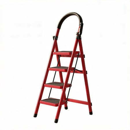 Wrightmaster 3.8 ft. Steel Step Ladder, 9 ft. Reach 330 lbs. Capacity with Non-Marring Feet and Shelf, Red ZoroY-RED4