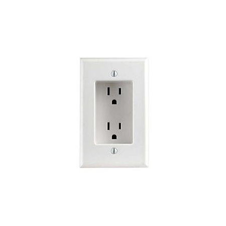 Leviton Straight Blade Receptacle, 5-15R, 15 A, 125V AC, 2 Pole, 3 Wire, Flush Mount, Non-Grounded 689-W