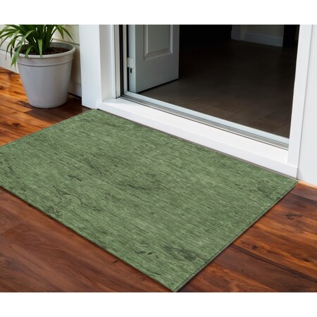 Homeroots 3' X 5' Fern Green And Dark Green Floral Washable Indoor Outdoor Area Rug 604222