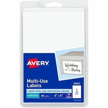 Avery Print or Write Removable Multi-Use Labels, 4 x 6, White, 40/Pack 5454