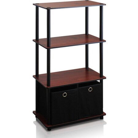 Furinno Go Green 4-Tier Multipurpose Storage Rack Shelving Unit with Bins; Dark Cherry & Black - 43.25 x 23.6 x 11.6 in. NW889DC/BK/BK