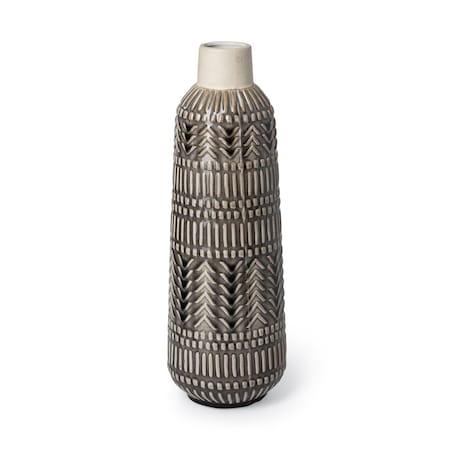 Homeroots 14" Gray Abstract Cylinder Ceramic Table Vase 397515