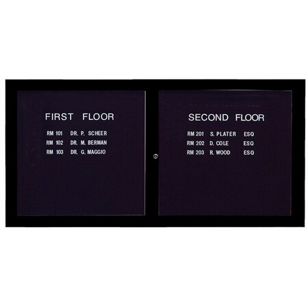 Aarco Enclosed Letter Board Directory w/ Powder Coated Black Aluminum Frame, 36''Hx72''W, 2 Doors ADC3672BK