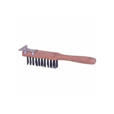 Weiler Heavy-Duty Scratch Brushes w/ Scraper, 11.5 in, 4X11 Rows, Steel Wire, Curved Wood, 12PK 804-44069