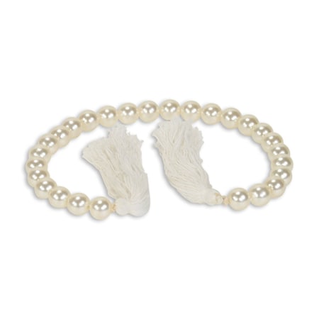 Homeroots 24" White Pearl Beads Decorative Tassel 612458