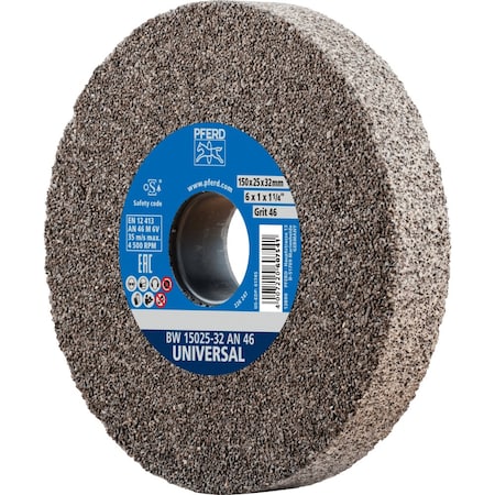 Pferd Vitrified Bench Wheel, UNIVERSAL, 6" x 1 x 1-1/4, 46 Grit, Aluminum Oxide 61745