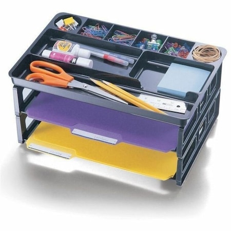 Officemate Letter Tray, Black, Plastic, 13 3/16 in W, 9 in L, 6 1/2 in H, 11 Number of Compartments 22122