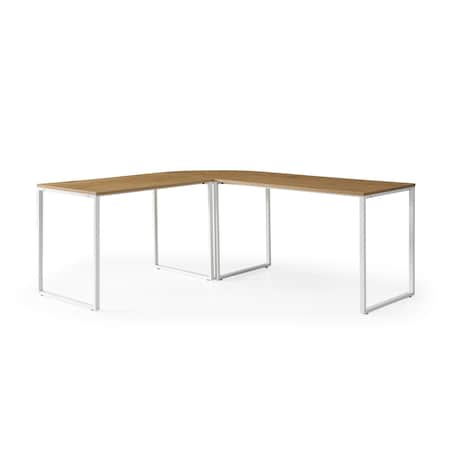 Homeroots 71" Natural and White Wood and Metal L Shape Writing Desk 543805