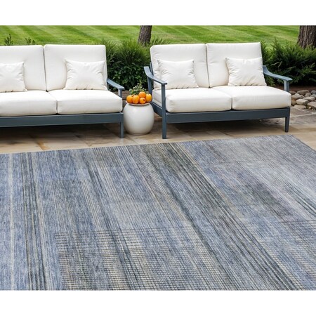 Homeroots 9' X 12' Denim Blue And Sky Blue Striped Washable Indoor Outdoor Area Rug 588050