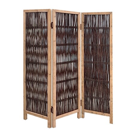 Homeroots 71" Brown Solid Wood Folding Three Panel Screen Room Divider 376806
