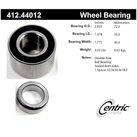 Centric Parts Centric Premium Double Row Wheel Bearing 412.44012