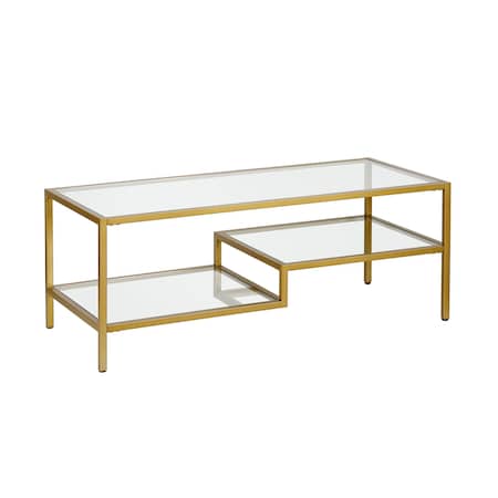 Homeroots 45" Gold Glass And Steel Coffee Table With Two Shelves 523329