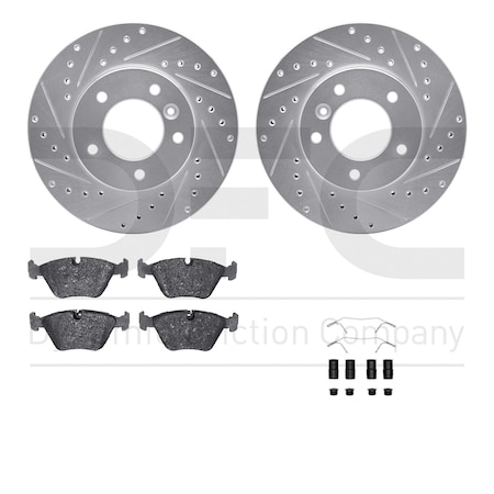 Dynamic Friction Co DFC Rotors-Drilled & Slotted-Silver w/ EURO 5000 Ceramic Brake Pads Incl Hdw 7612-20002
