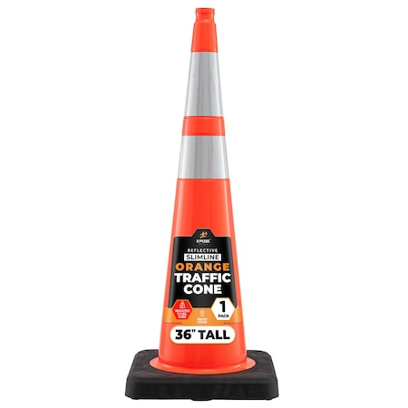 Xpose Safety 36 in Slim Line Orange Traffic Cone, Heavy Duty 12 lb Base, 6 in & 4 in Collar, DOT Approved, 8 PK OTC36SL-64-12L-8-X