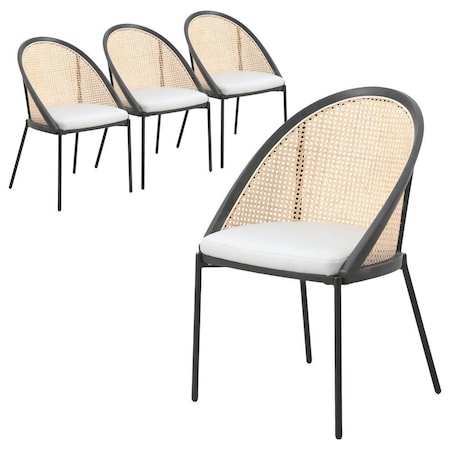 Leisuremod Urbane Collection Modern Dining Chair With Wicker back in Light Grey, 4PK UC21WLGR4