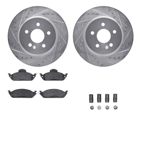 Dynamic Friction Co DFC Rotors-Drilled & Slotted-Silver w/ EURO 5000 Ceramic Brake Pads Incl Hdw 7612-63077