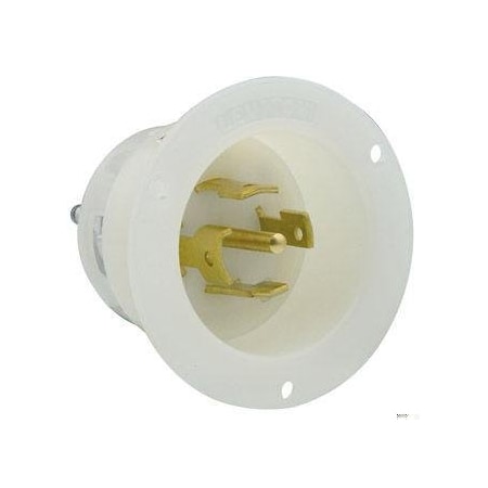 Leviton Flanged Locking Inlet, 30 A, 277/480V AC, Three Phase, 4 Pole, Flush Mount, Screw Terminals, White 2825